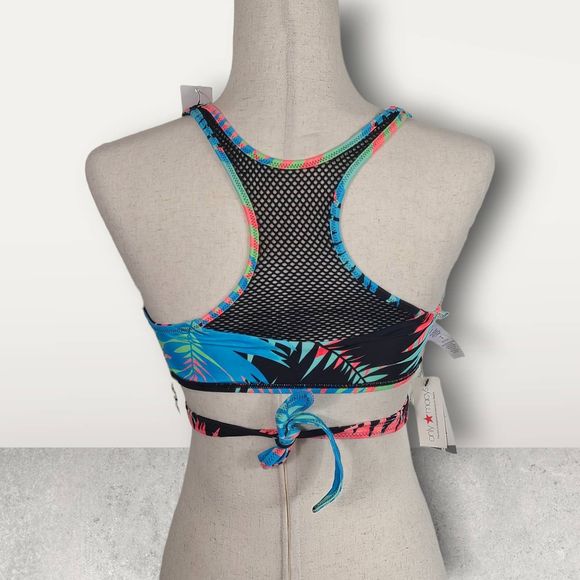 NWT Sundazed Ariel Halter Multicolor Floral Tropical Wrap Bikini Top Mesh Size M - Picture 4 of 12